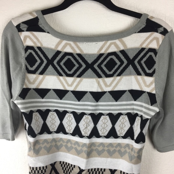 NWT T/O sweater dress gray black tan white Large - Picture 4 of 8